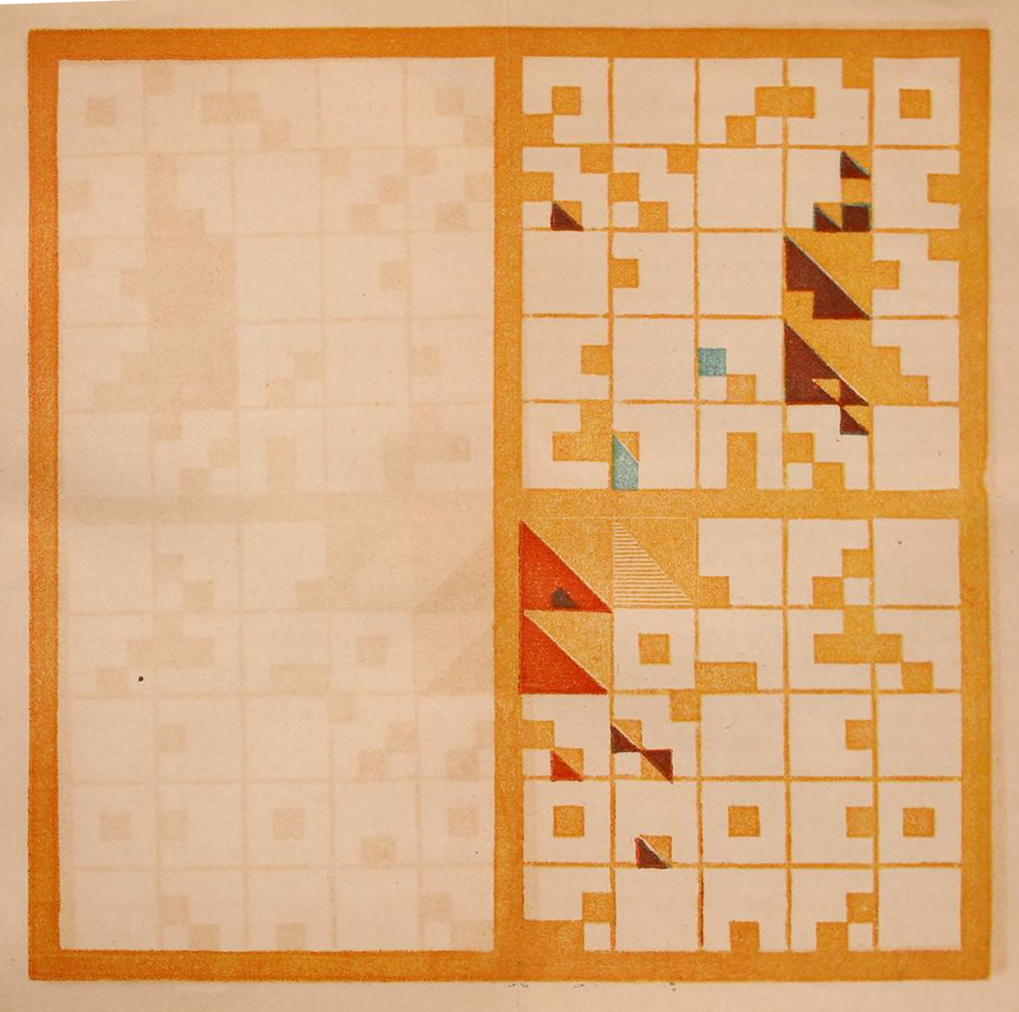 The fourth of four chronological charts included in Peabody’s Chronological History of the United States. This chart shows the significant events of the nineteenth century. This chart is only half complete, stopping at 1850, with the bottom half of the chart left blank. In the top half of the chart, about one-third of the sub-squares are shaded orange. Several year squares are fully shaded, split between orange and red. There is no key to the colors included in this image.